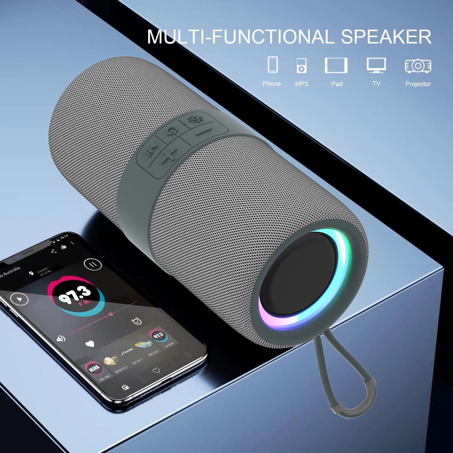 Portable Bluetooth Speaker with Deep Bass Basser, Wireless Stereo Sound Bluetooth Speaker with 5.3,IP67 Waterproof,Tws Pairing for Home Party Outdoor(Gray)