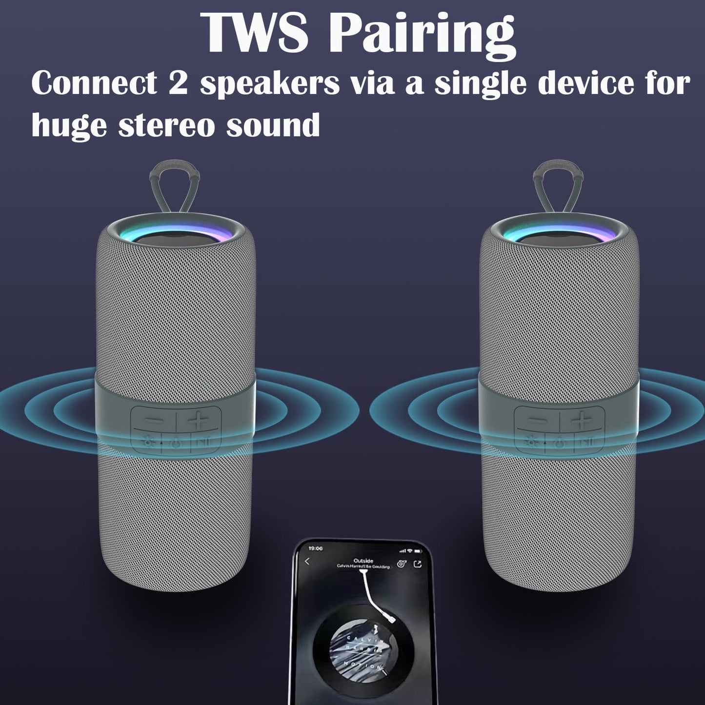 Portable Bluetooth Speaker with Deep Bass Basser, Wireless Stereo Sound Bluetooth Speaker with 5.3,IP67 Waterproof,Tws Pairing for Home Party Outdoor(Gray)