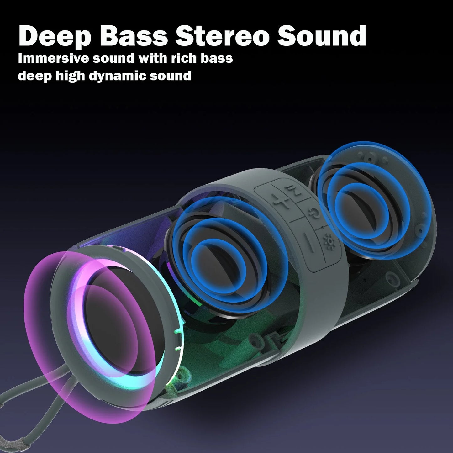 Portable Bluetooth Speaker with Deep Bass Basser, Wireless Stereo Sound Bluetooth Speaker with 5.3,IP67 Waterproof,Tws Pairing for Home Party Outdoor(Gray)