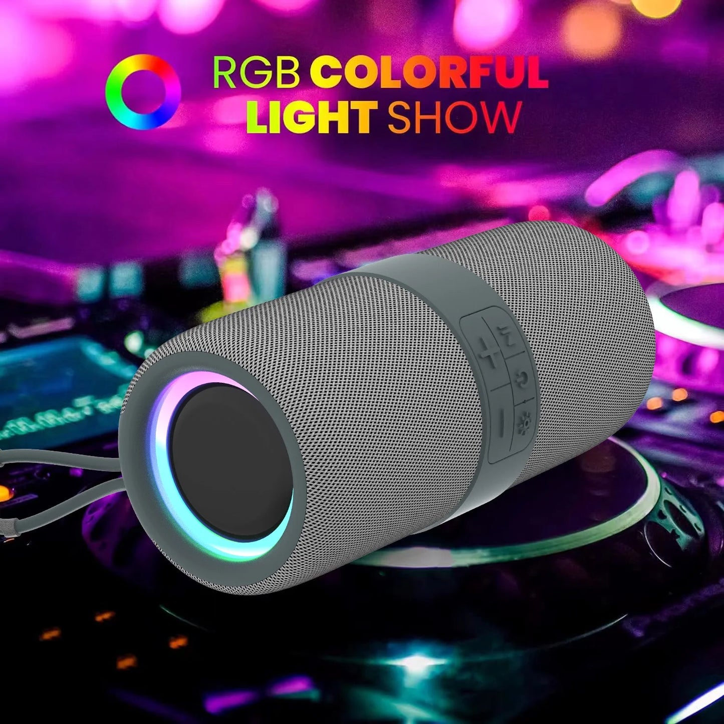 Portable Bluetooth Speaker with Deep Bass Basser, Wireless Stereo Sound Bluetooth Speaker with 5.3,IP67 Waterproof,Tws Pairing for Home Party Outdoor(Gray)