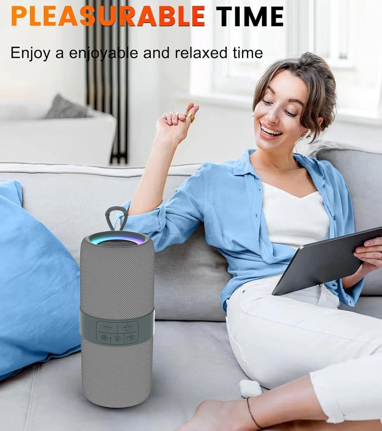 Portable Bluetooth Speaker with Deep Bass Basser, Wireless Stereo Sound Bluetooth Speaker with 5.3,IP67 Waterproof,Tws Pairing for Home Party Outdoor（Gray）